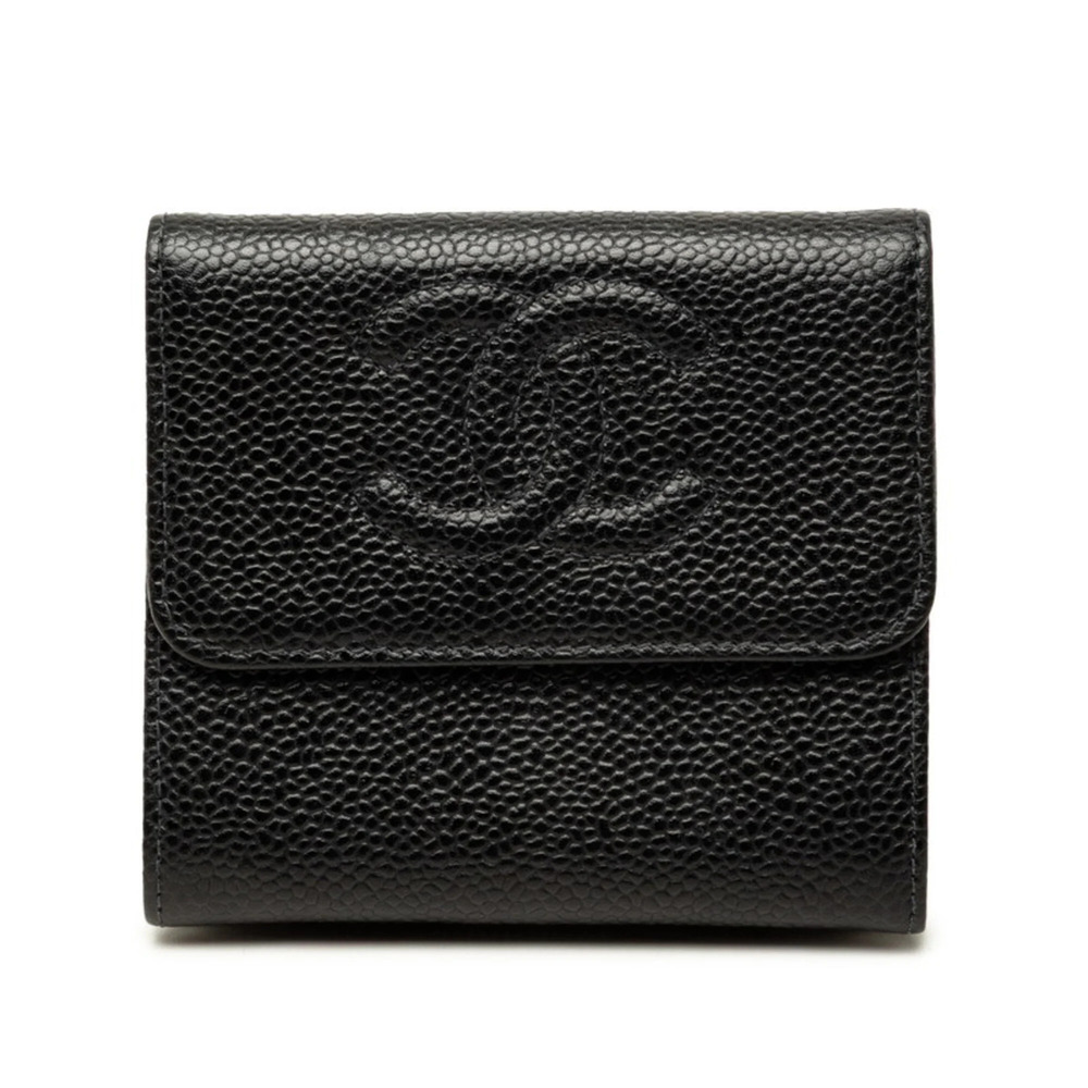 Chanel Coco Mark Bi-fold Wallet, Black Caviar Leather, Women's CHANEL